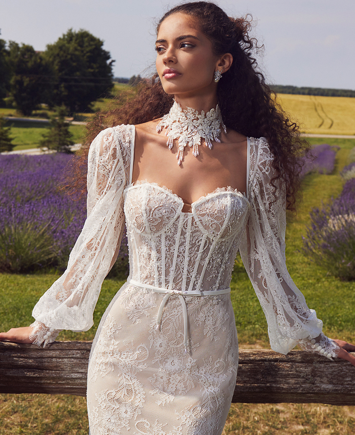 Strapless or Detachable Long Sleeve Wedding Dress with Bow and Choker