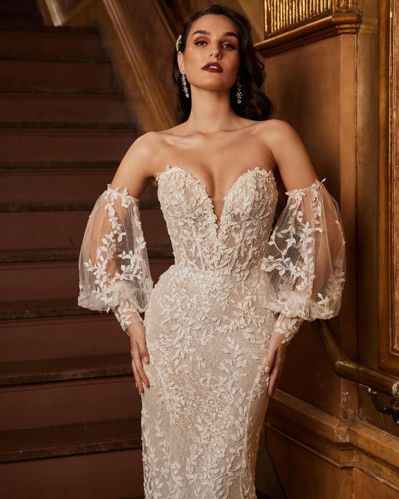 Strapless Beaded Lace Fit And Flare Wedding Dress With Sweetheart